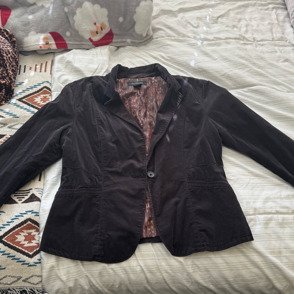 Calvin Klein Jeans Corduroy Lined Jacket Blazer Rich Black Stretch Size XL